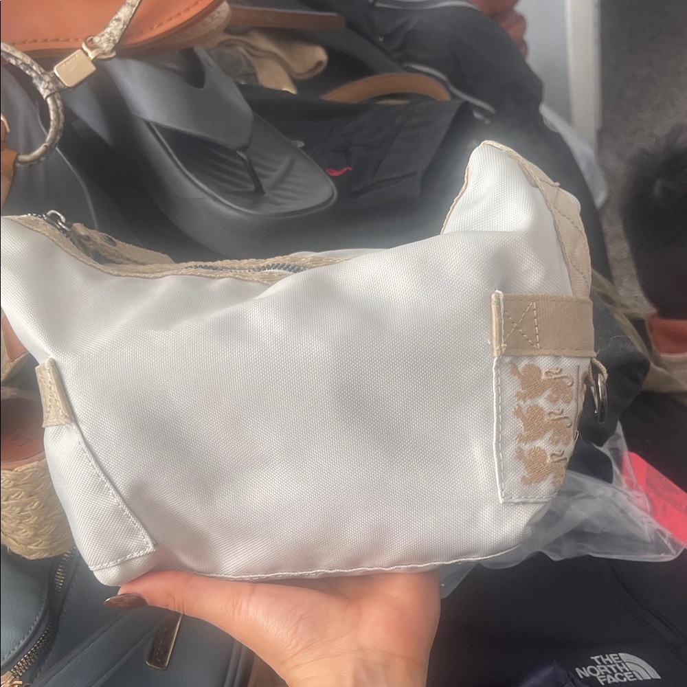 Elegant White and Tan Cosmetic Bag